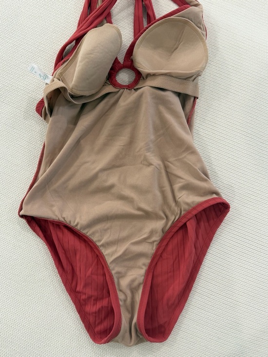 Kona Sol Women's Wide Ribbed Ring One Piece Swimsuit Salmon Pink - Picture 10 of 11